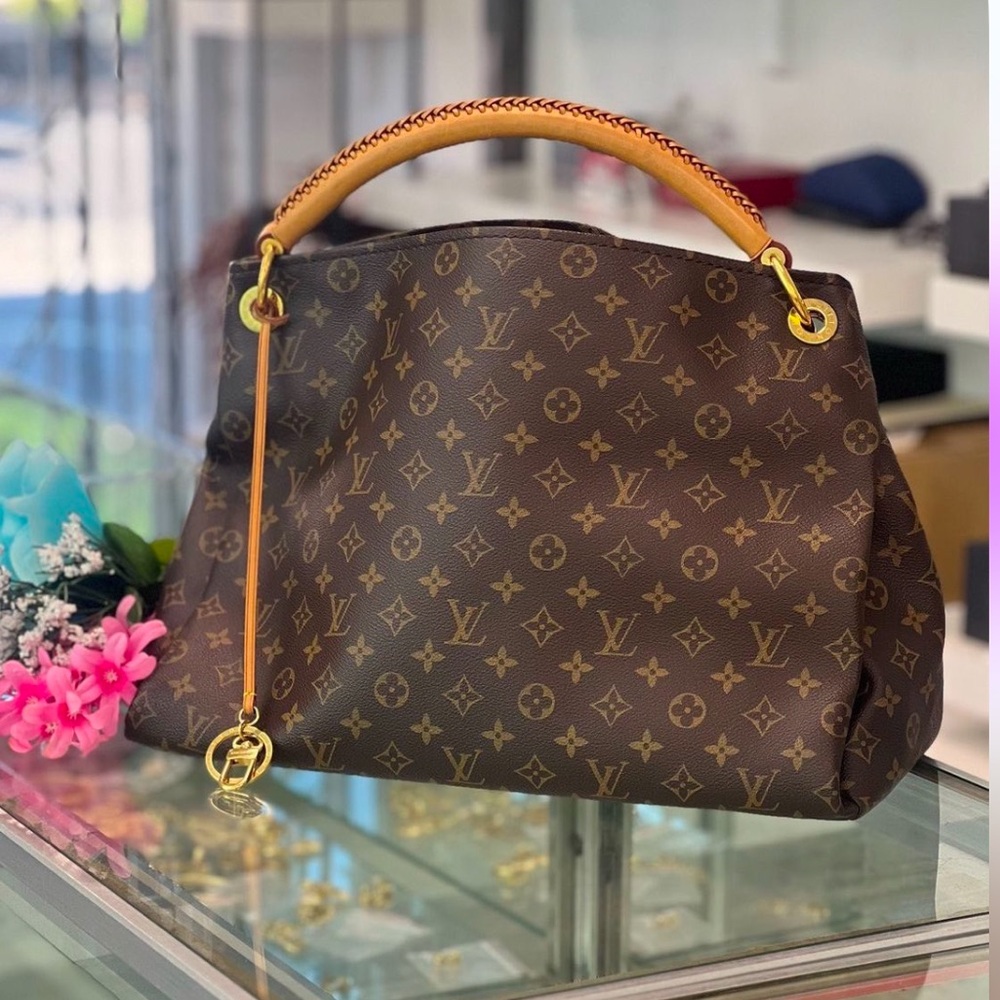 Louis Vuitton Womens Monogram Canvas Artsy MM Hobo Shoulder Bag Handbag Brown